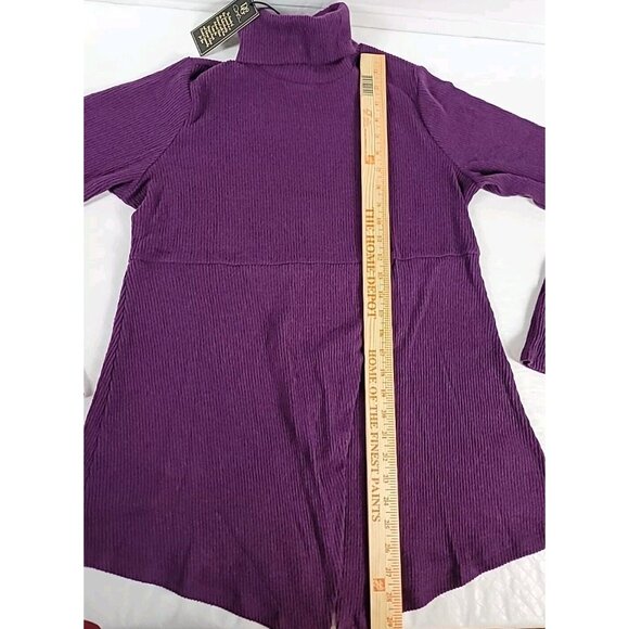 DG2 Diane Gilman Sweater Sz M Purple Turtleneck High Waist Faux Wrap Soft Knit - Picture 4 of 13